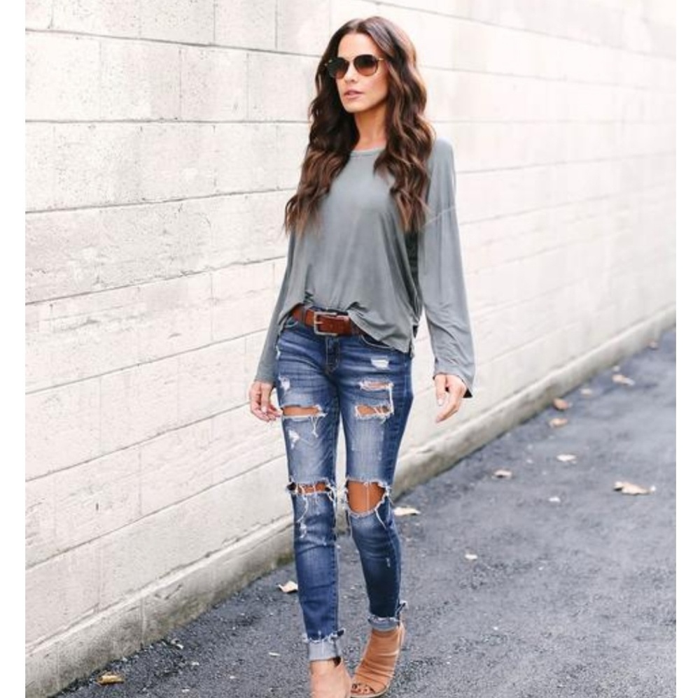 Vici HALITE MINERAL WASH LONG SLEEVE TOP - GREY